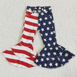 C3-14 American Flag USA 4th of July Star Stripe Kids Jeans Denim Flared Pants