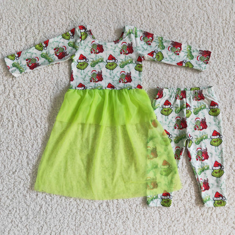 Boutique Green animal Tulle Long Sleeves Girl's Outfits