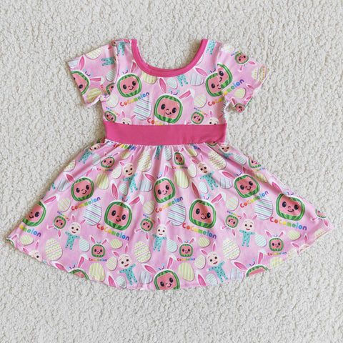 SALE D12-12 Easter Pink Baby Girl's Short Sleeves Dress