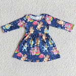 Blue dog Cartoons Winter Baby Girl Dress