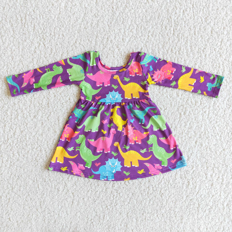 SALE 6 A3-4 Purple Dinosaur Cute Baby Girl Dress