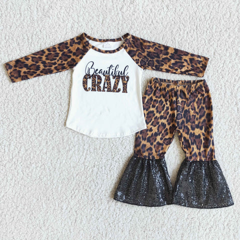 SALE 6 B2-14 Beautiful CRAZY Leopard Cheetah Black Sequins Girl's Set