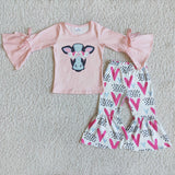 SALE 6 A15-29Valentine's Day Cow Pink Love Girl's Set