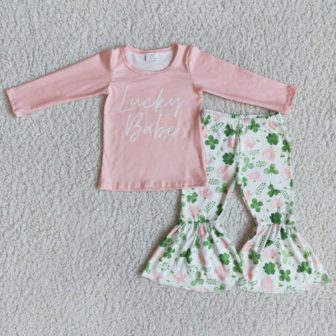 6 B2-25 Lucky Babe St. Patrick Girl's Pink Long Sleeves Set