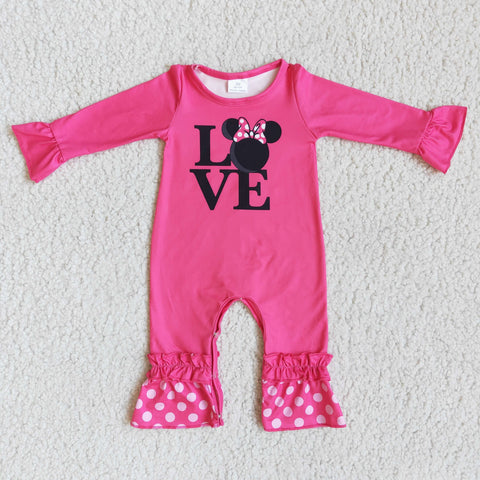 Valentine's Day Cartoon mouse Pink LOVE Girl's Romper