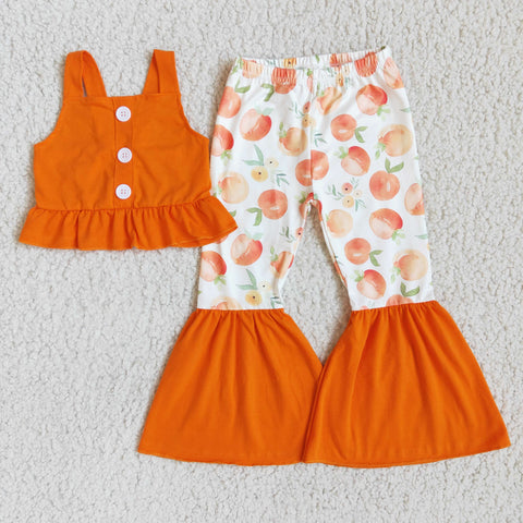 SALE New Design Orange Peaches Sleeveless Fashion Girl's Outfits