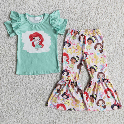 Princess Green Cute Short Sleeves Set