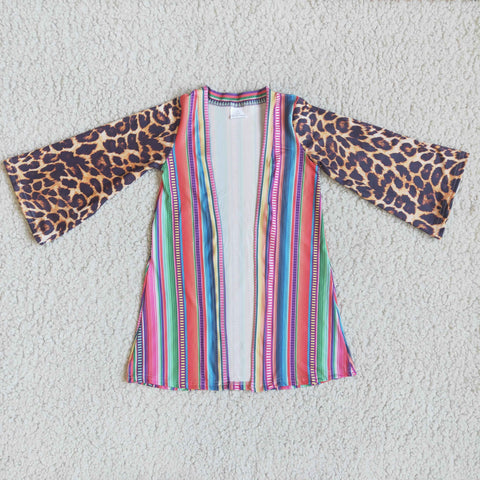 Boutique Colorful Stripe Leopard Western Design Girl's Coat