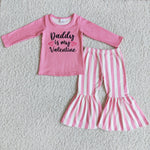 Daddy is my Valentine Pink Stripe Girl's Set