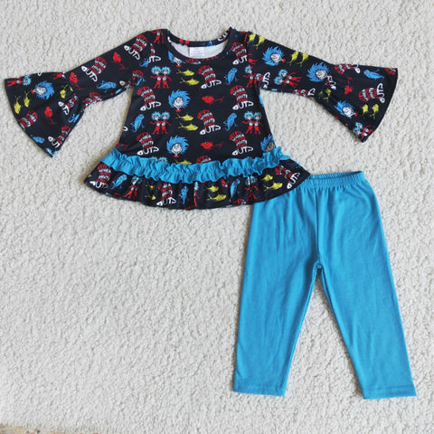 SALE 6 A10-16 Girl's Blue Long Sleeves Reading Outfits
