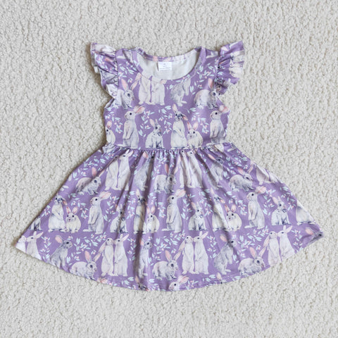 SALE D4-18Easter Purple Bunny Rabbit Baby Girl's Short Sleeves Dress