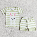 SALE E5-12Easter Rabbit Bunny Green Stripe Girl Boy Shorts Set