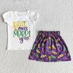 E5-5 Little miss mardi gras purple skirt girl's set