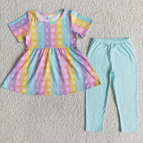 SALE E6-2 Colorful Sky Blue Short Sleeves Girl's Outfits