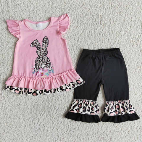 SALE Easter Pink Cute Rabbit Bunny Leopard Cropped Trousers Set