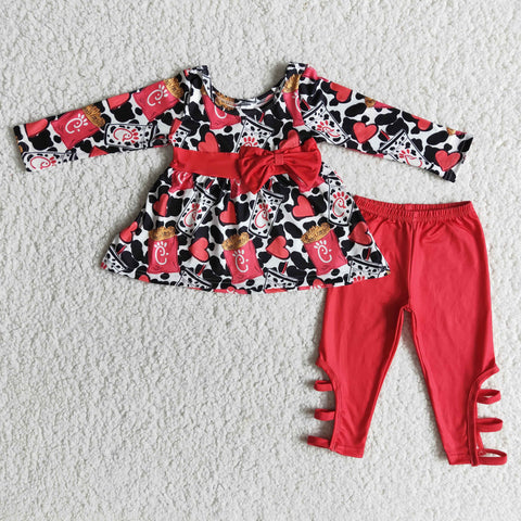 SALE 6 A25-30 Valentine's Day Cow Chips Cola Tunic With Bow Red Leggings Outfits