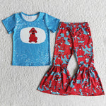 SALE E5-16 Red Dogs Blue Short Sleeves Girl's Set