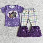 Let's mardi yall purple plaid sequin girl's set