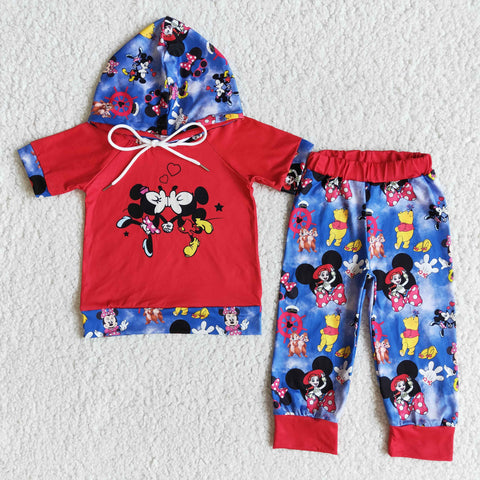 Valentine's Day LOVE Cartoon mouse Red Hoodie Boy Girl Outfits