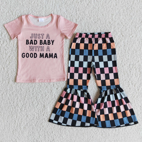 E8-28JUST A BAD BABY WITH A GOOD MAMA Pink Girl Set