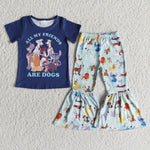 E7-18 ALL MY FRIENDS ARE DOGS Cartoon Blue Girl's Set