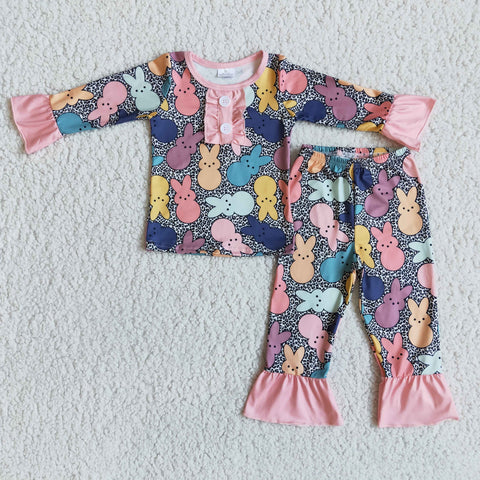 SALE 6 A29-18 Easter Bunny Rabbit Leopard Pink Girl Pajamas