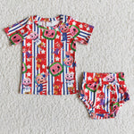 National Day red stripe Baby Bummie Set