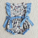 E7-12 Blue Mallard duck with bows cute baby girl's romper