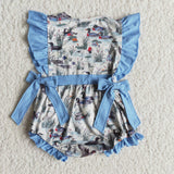 E7-12 Blue Mallard duck with bows cute baby girl's romper