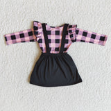 6 A28-30 Valentine's Day Embroidery Love Pink Plaid Sling Skirt Two Piece Set