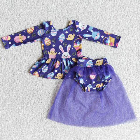 6 A29-29 Easter bunny egg rabbit Purple Girl's Tulle Outfits