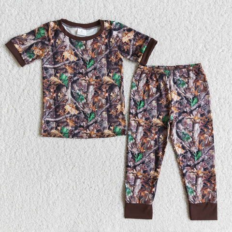 E10-17 Boy's Camouflage brown short sleeves pajamas