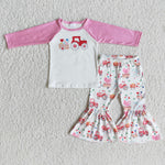 SALE 6 A29-30 Valentine's day Pink Tractor Loves Girl's Set