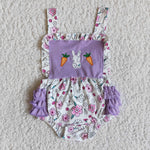 SALE E8-14 Easter Embroidery Rabbit Bunny Carrot Purple girl's romper