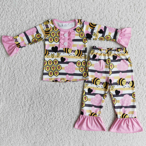 SALE 6 A31-2 Valentine's Day Bee LOVE Pink Stripe Girl Pajamas