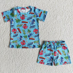SALE E12-5 Boy's cartoon GRIP WINGS blue short shirt shorts set