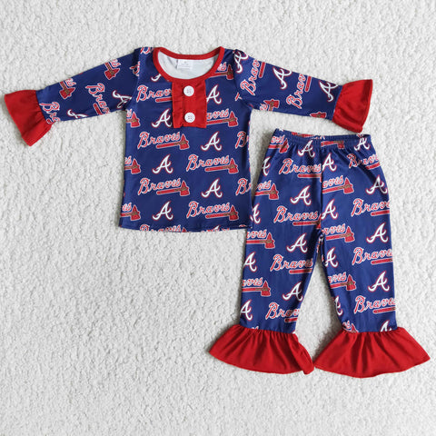 6 A30-17 Atlanta Braves Navy Baseball Sports Te Girl's Pajamas