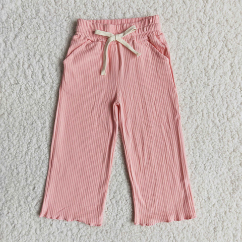 Fashion Pink Cotton Wide Leg Pants Girl's Pants