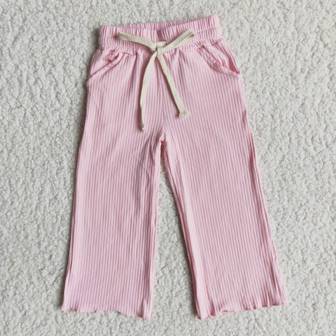 Fashion Light Pink Cotton Wide Leg Pants Girl's Pants