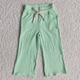 Fashion Green Cotton Wide Leg Pants Girl's Pants