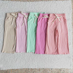 Fashion Light Pink Cotton Wide Leg Pants Girl's Pants