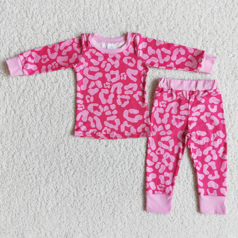 6 A29-20 Valentine Pink Leopard Cheetah Girl's Pajamas