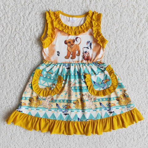 SALE E13-5 Yellow Cute With Pockets Girl's Sleeveless Dress