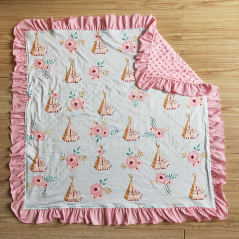 Pink Flower Tent Ruffles Blanket