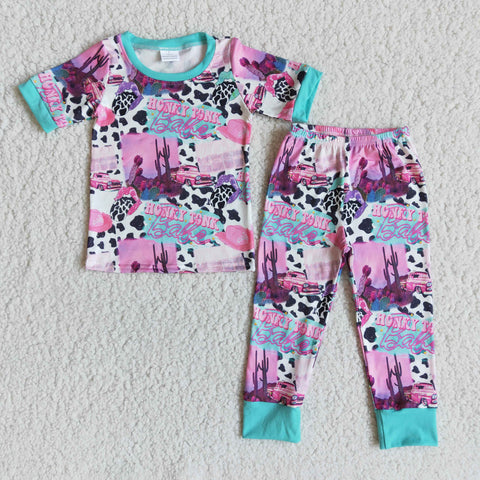 HONKY TONK Cactus Babe Short Sleeve Pink Girl's Pajamas