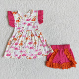 SALE C2-9 Summer Pink flamingo shorts Girl's set
