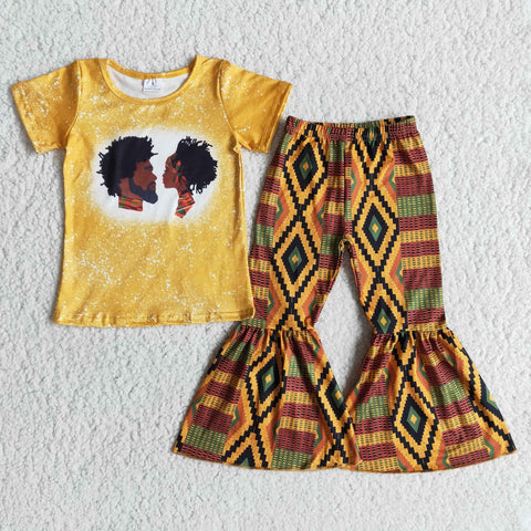 Black Yellow Girl's Short Sleeves Set