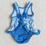 Girl‘s summer blue whale one-piece swimsuit