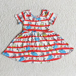 SALE Red Stripe Short Sleeves Reading Girl's Dress