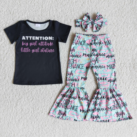 SALE B1-20 ATTENTION Black with bow Girl's Set